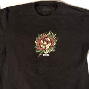 Black Vans Silent  Curse T-Shirt in black with a rose and flame